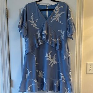 Blue Floral Ruffle Dress